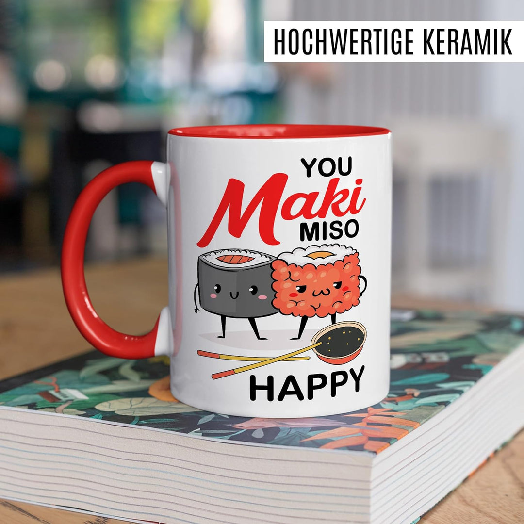 Sushi Tasse mit Spruch – Geschenk You maki miso happy – Kaffeetasse 330ml aus Keramik – Asien asiati