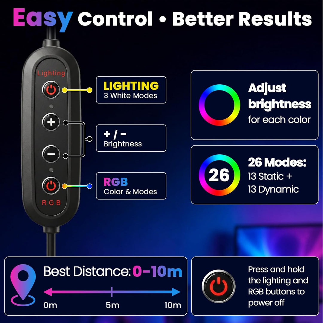 PEYOU 12"/186 cm Selfie Ringlicht mit Stativ Handy,【3-in-1】 Ring Light mit（Tischstativ） 48 RGB-Modi,