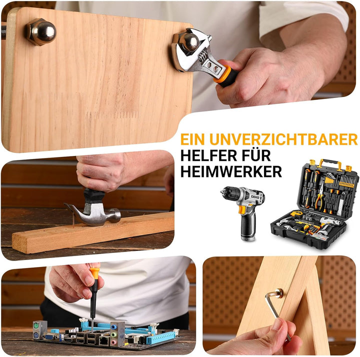 DEKO 126 Stück Elektrowerkzeug Combo Kits mit 8V Akku Bohrer, 10MM 3/8'' Keyless Chuck, Professionel