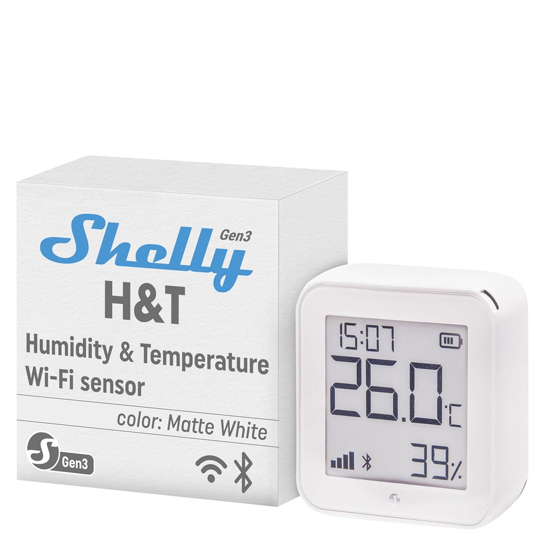 Shelly H&T Gen 3 Weiss | Wi-Fi und Bluetooth Temperatur&Luftfeuchtigkeitssensor | Hausautomation | K