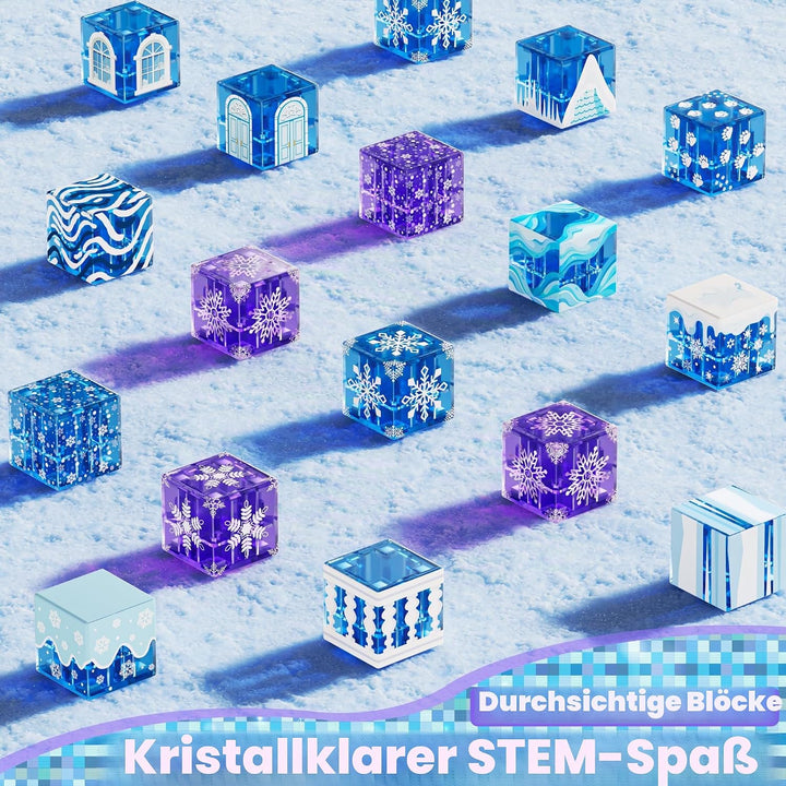 Magnetische Bausteine, 100 Pcs Magnetbausteine bauen einer eisblaue Zauberwelt, kreative Kinderspiel