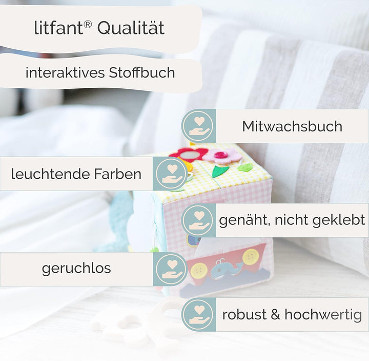 litfant® Original Busy Cube - Maus Mathilda | Der interaktive Motorikwürfel zur Förderung von Motori
