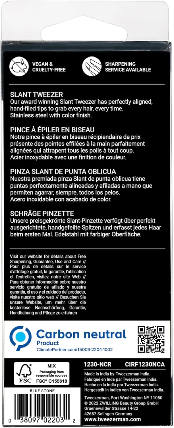TWEEZERMAN Pinzette (Handgeschliffene Schräge Spitzen, Augenbrauen zupfen, Profi-Qualität, Rostfreie