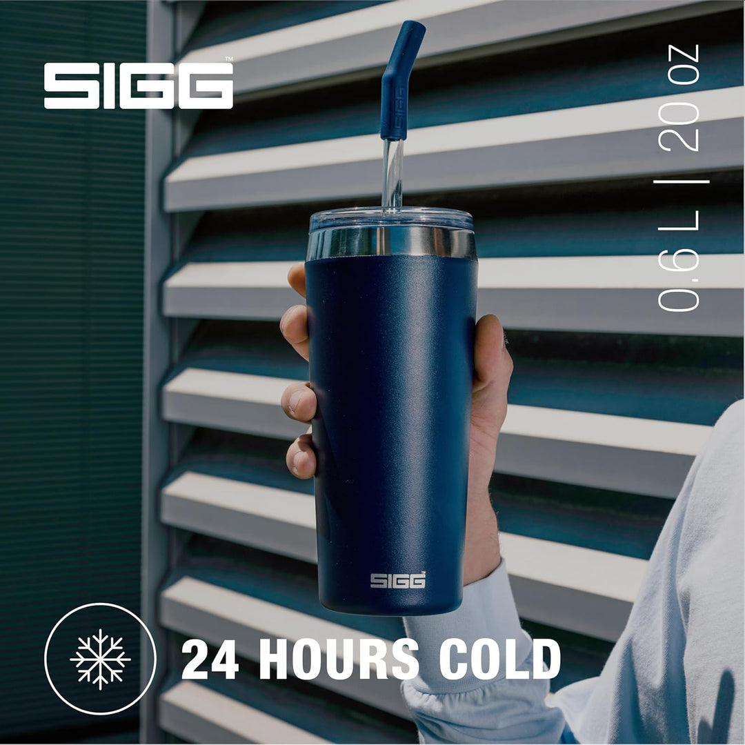 SIGG - Isolierbecher - Travel Mug Helia - Mit wiederverwendbarem Glastrinkhalm & Reinigungsbürste -
