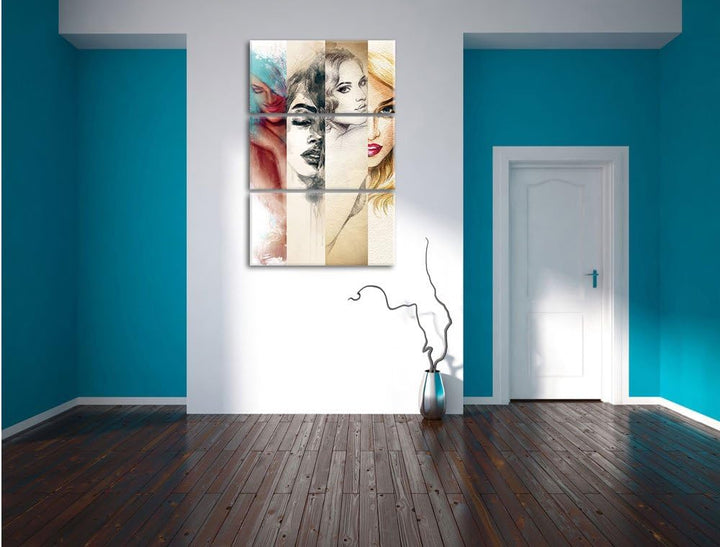 Pixxprint Haar Frisuren / 3-Teilig/Gesamtmass 120cm Leinwandbild bespannt auf Holzrahmen/Wandbild Ku