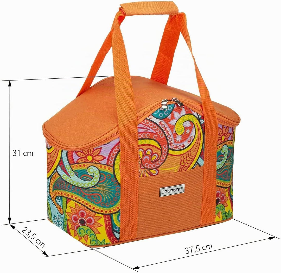 anndora Kühltasche mit Tragegriff 20 Liter - inkl. 3 anndora Kühlakkus - Farbwahl 251 PAISLEY, 251 P
