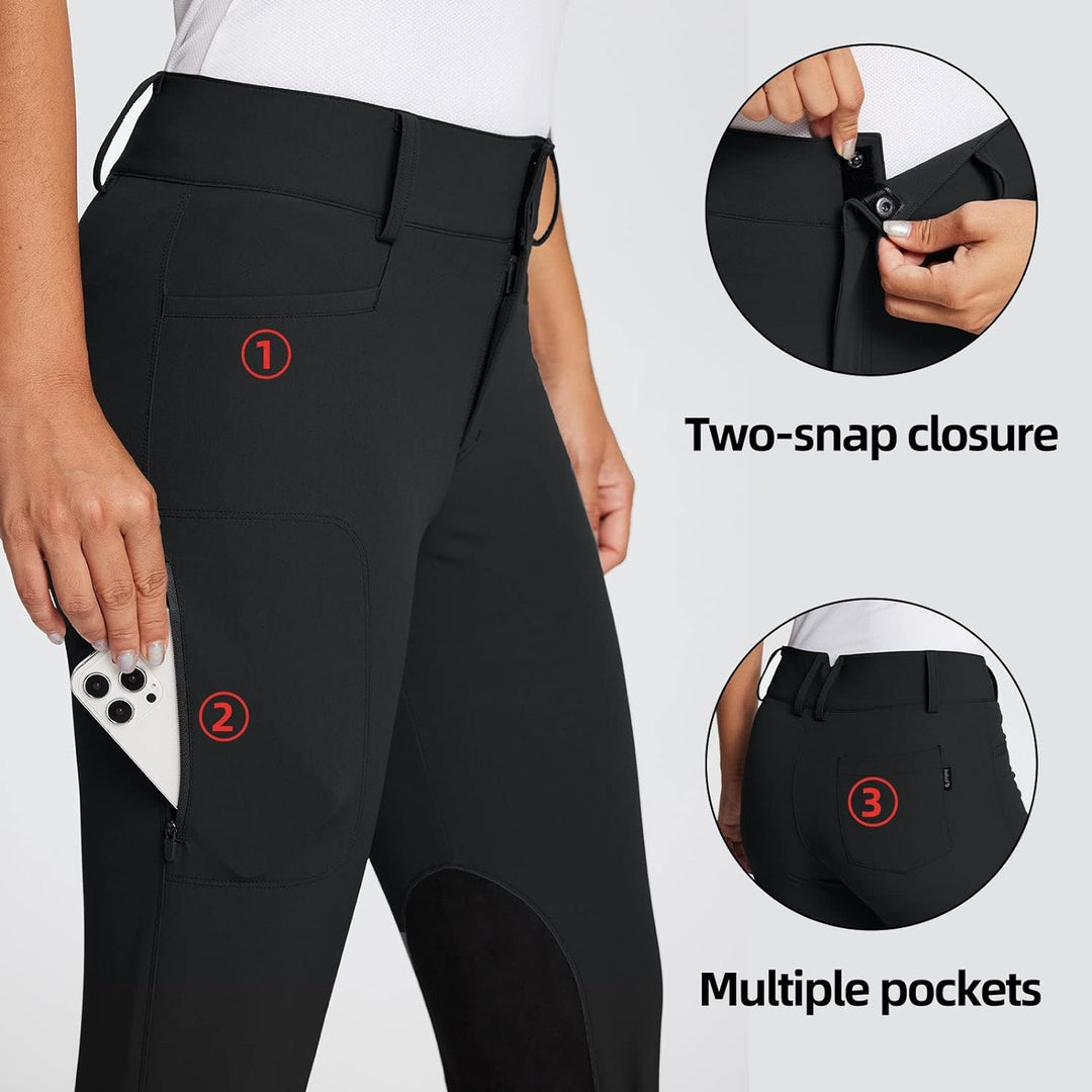 BALEAF Damen Reithose Winter Bootcut Kniebesatz mit Reissverschlusstasche Schwarz XXL