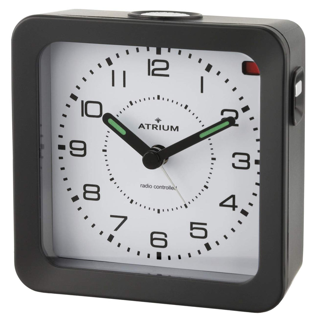 Atrium Funkwecker Analog Quarz ohne Ticken mit Licht und Snooze Leuchtzeiger schwarz A660-7