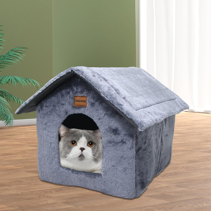 Plüsch Katzenhaus Katzenhöhlenbett mit Flauschiges Katzenkissen Tragbare Katzenhütte mit Rutschfeste