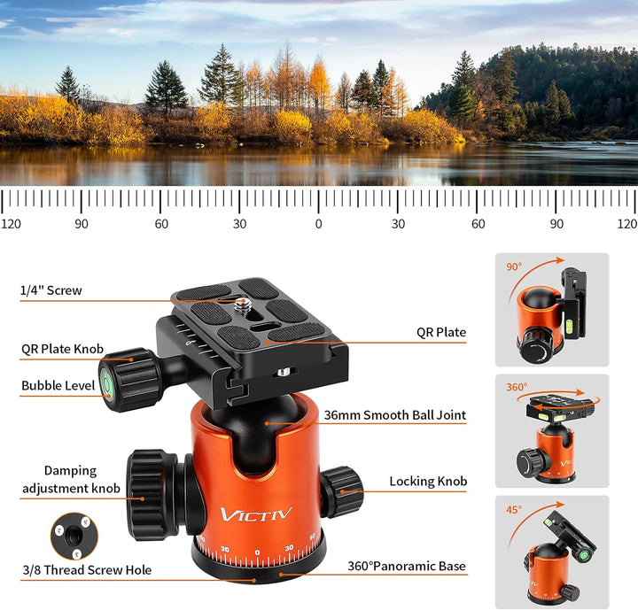 VICTIV 205cm Professionell Stativ für Kamera, Aluminiumlegierung Reisestativ Stativ für DSLR, 360 Gr