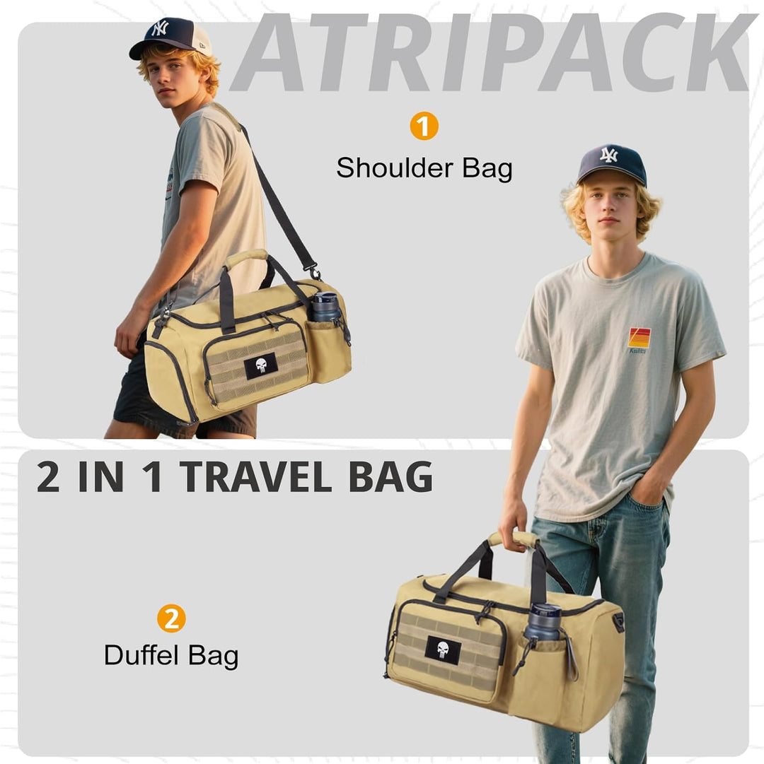 Taktische Sporttasche für Herren, 40L grosse Reisetasche mit Schuhfach, Sporttasche mit Nassfach, Mu