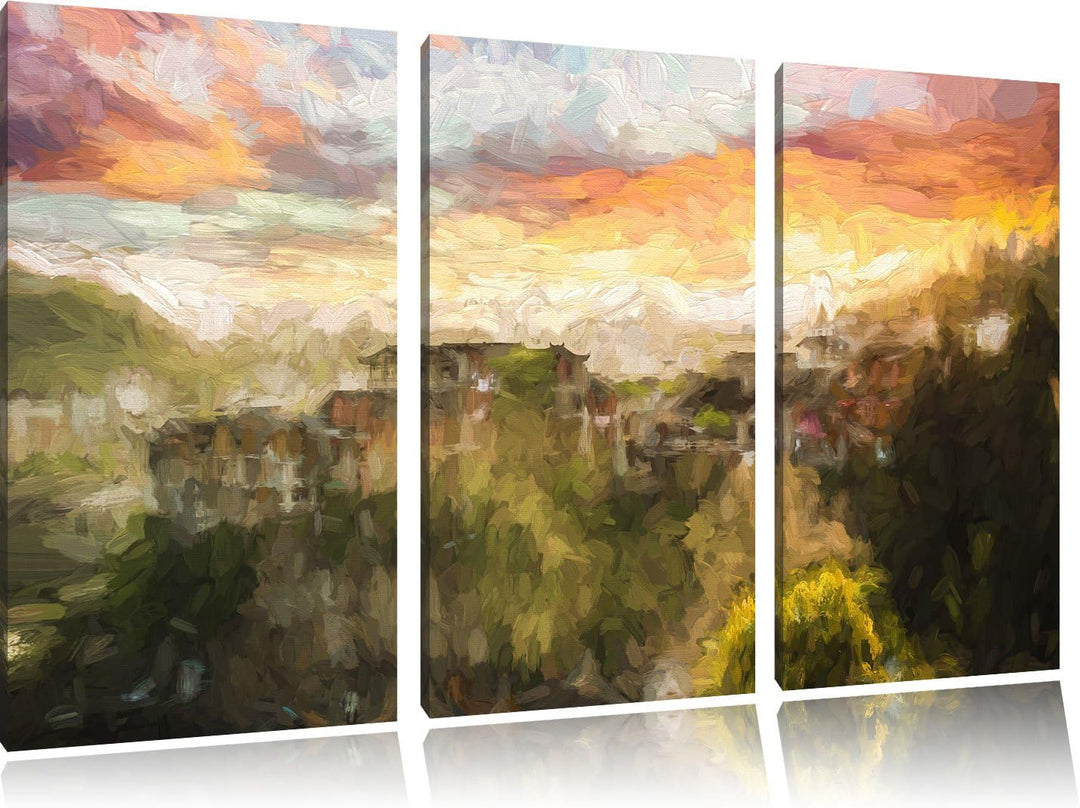 Pixxprint Gigantisches Dorf in China als Leinwandbild/Grösse: 3 Teilig (120x80 cm) cm/Wandbild/Kunst