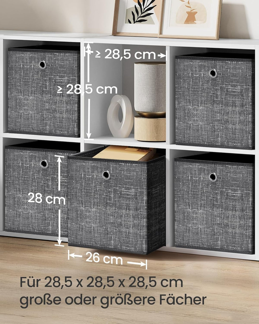SONGMICS Aufbewahrungsbox, 6er Set, Ordnungsboxen aus Vliesstoff mit Griff, Boxen Aufbewahrung, 26 x