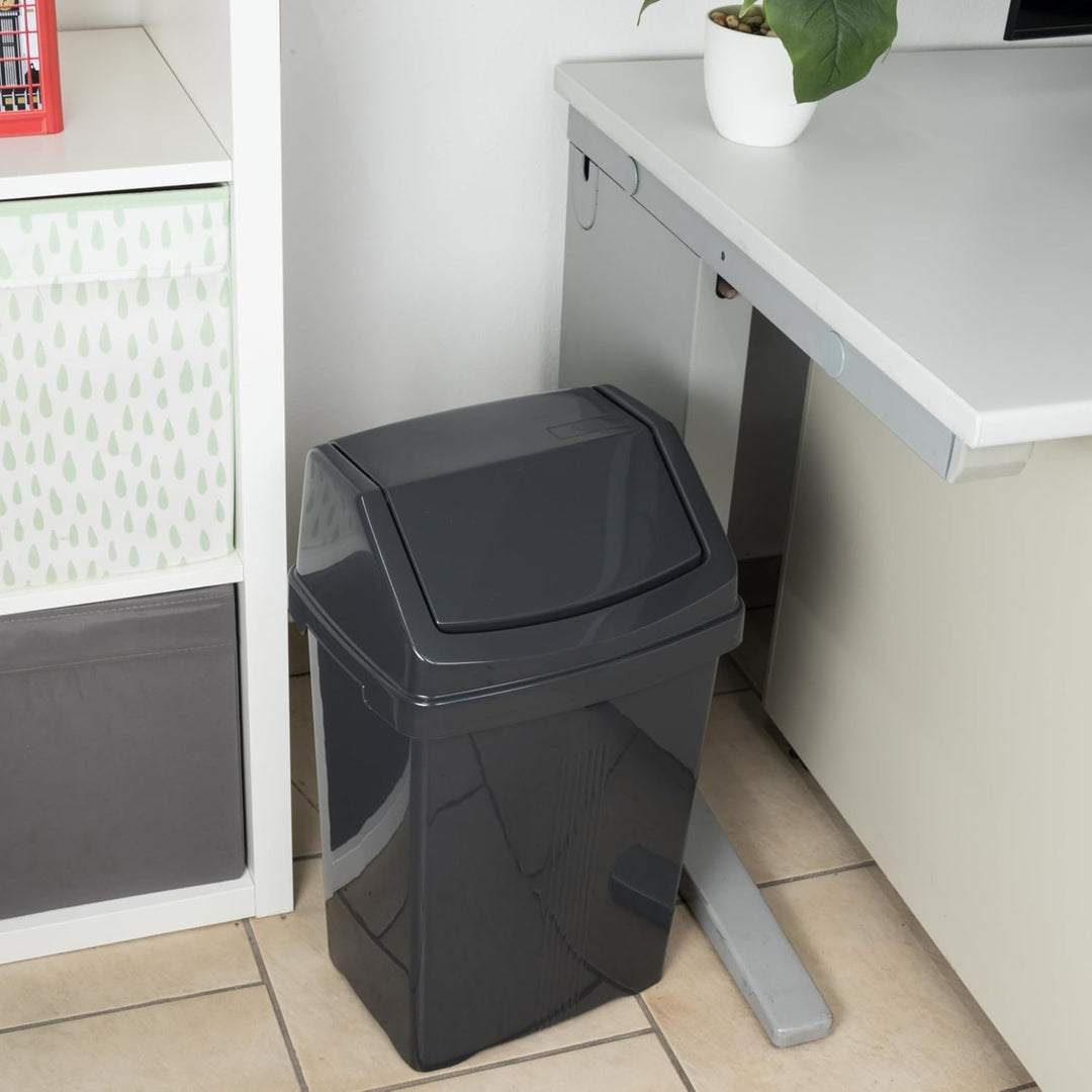 2x Mülleimer mit Schwingdeckel 25 Liter eckig Silbergrün Schwingdeckeleimer Kunststoff Küche Büro Ba