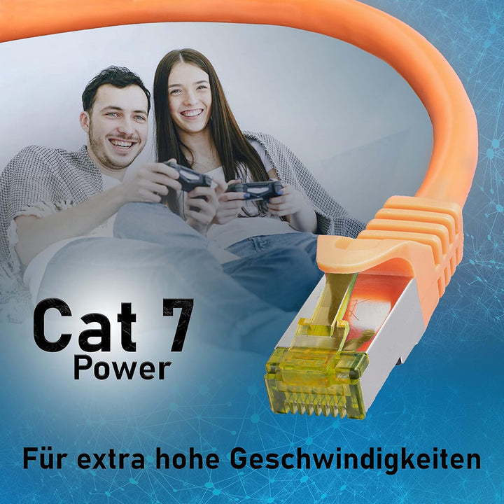 BIGtec LAN Kabel 20m Netzwerkkabel CAT7 Ethernet Internet Patchkabel CAT.7 orange Gigabit doppelt ge