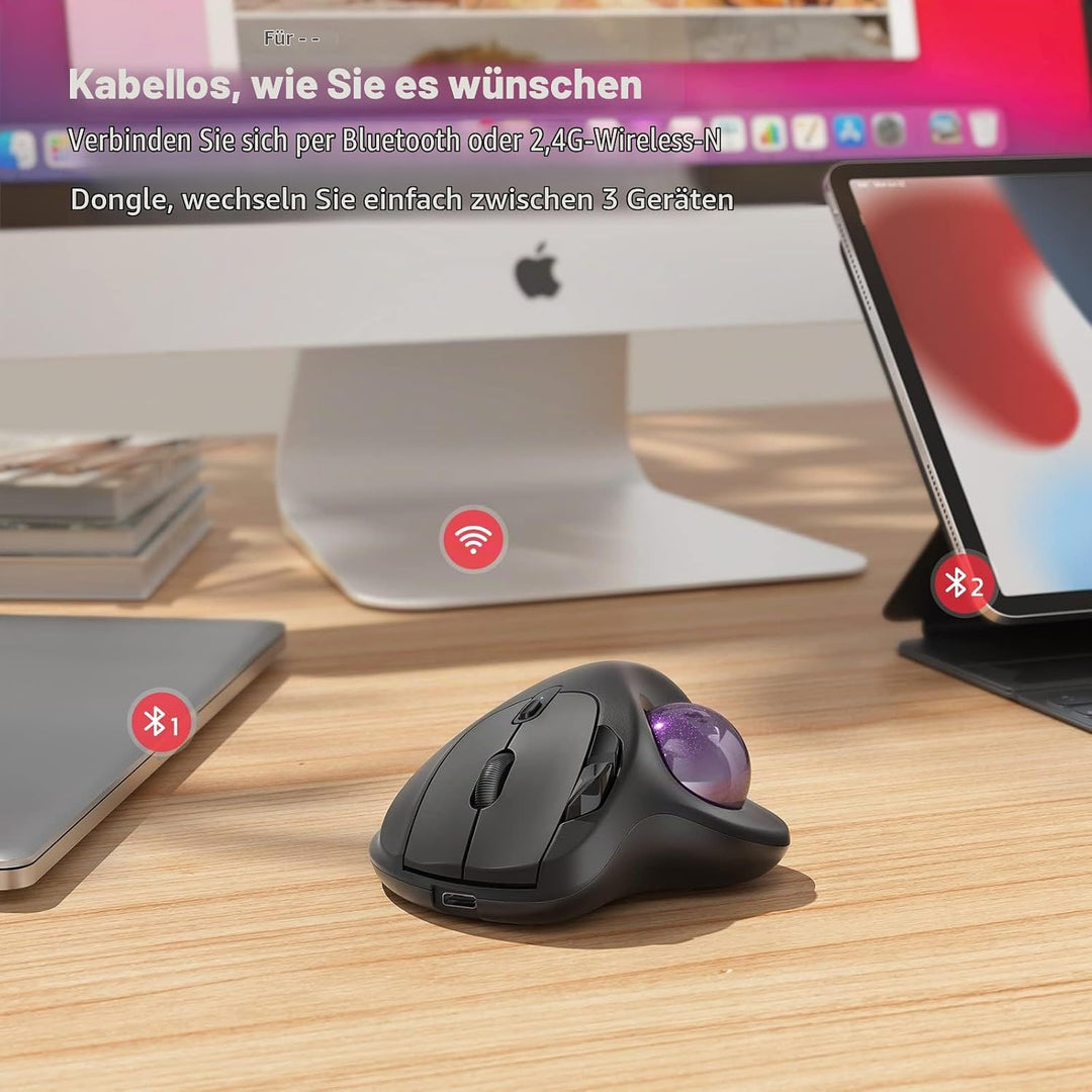 Nulea M501 Kabellose Trackball Maus, Wiederaufladbare Ergonomische Maus, Präzises und Reibungsloses
