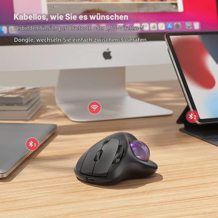 Nulea M501 Kabellose Trackball Maus, Wiederaufladbare Ergonomische Maus, Präzises und Reibungsloses