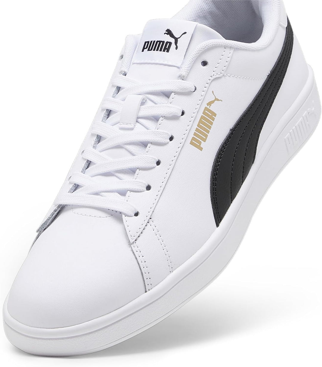 PUMA Unisex Kinder Smash 3.0 L Sneaker 36 EU White Black Gold, 36 EU White Black Gold