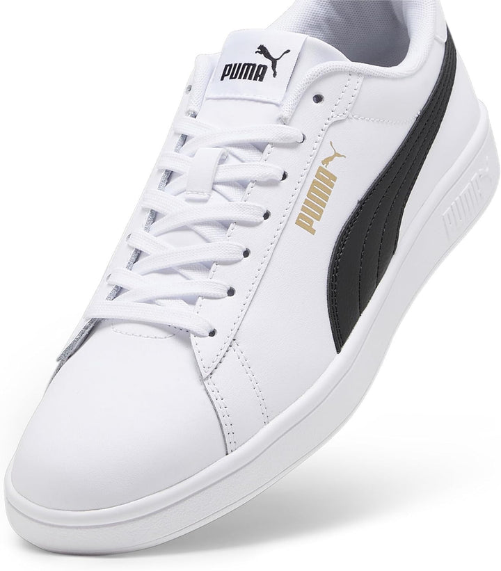 PUMA Unisex Kinder Smash 3.0 L Sneaker 36 EU White Black Gold, 36 EU White Black Gold