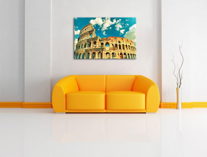 Colosseum bei Tag in Rom, Format: 100x70 auf Leinwand, XXL riesige Bilder fertig gerahmt mit Keilrah