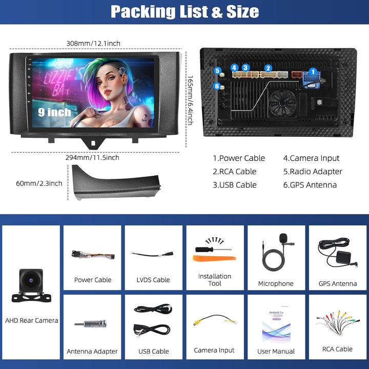 SIXWIN Qualcomm 8 Core 4+64G Android 15 Autoradio für Mercedes-Benz Smart Fortwo 2011-2015 mit CarPl