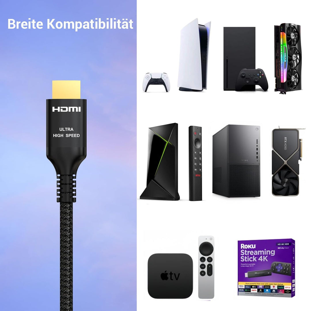 Etseinri 10K 8K HDMI 2.1 Kabel 3Meter, Zertifiziert 48Gbps Ultra High Speed HDMI® Kabel 4K 240Hz 165