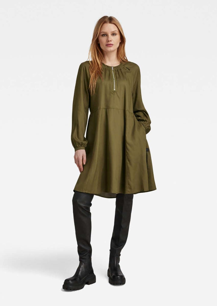 G-STAR RAW Damen Short Flared Long Sleeve Dresses XXS Grün (Dark Olive D23603-d297-c744), XXS Grün (
