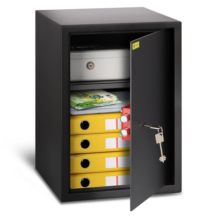 Homesafe HV50K Tresor Safe mit Schlüssel-Schloss, 50x35x35cm (HxWxD), Carbon Satin Schwarz, 50x35x35