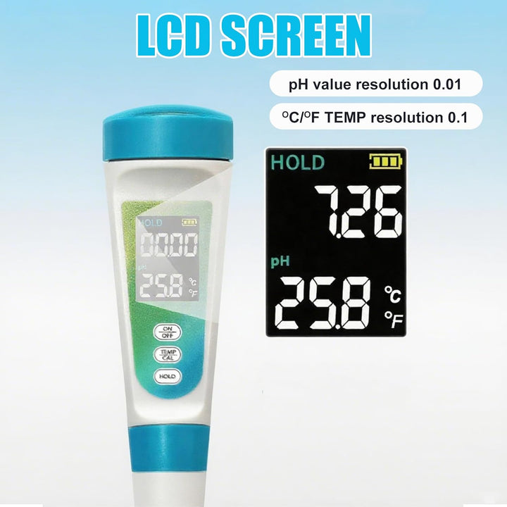 3T6B pH Messgerät für Lebensmittel, Digitales pH-Meter mit LCD ℃/℉ Display und ATC für Lösung, Wasse