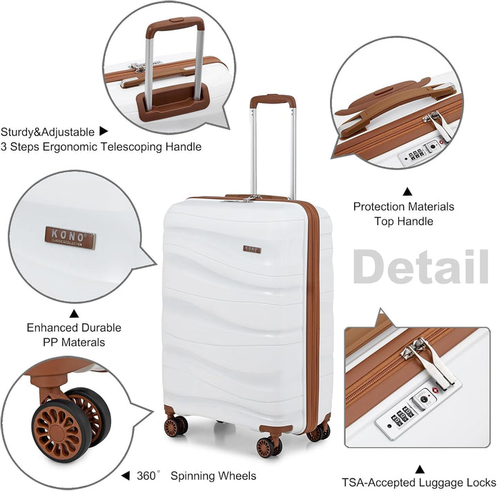 KONO Koffer Trolley 55cm Reisekoffer Leicht Hartschalenkoffer mit TSA Schloss Zwillingsrollen Rollko