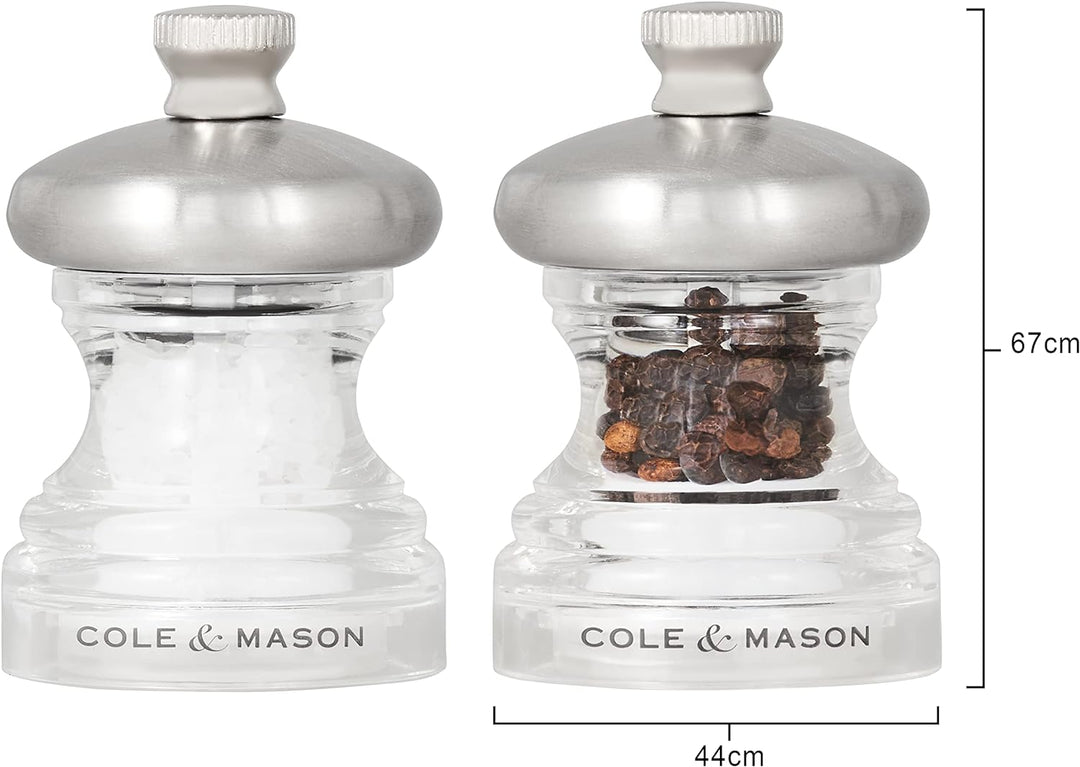 Cole & Mason H302418 Button Salz und Pfeffermühle, 2er Set Manuell, Edelstahl / Acryl, 65mm, Precisi
