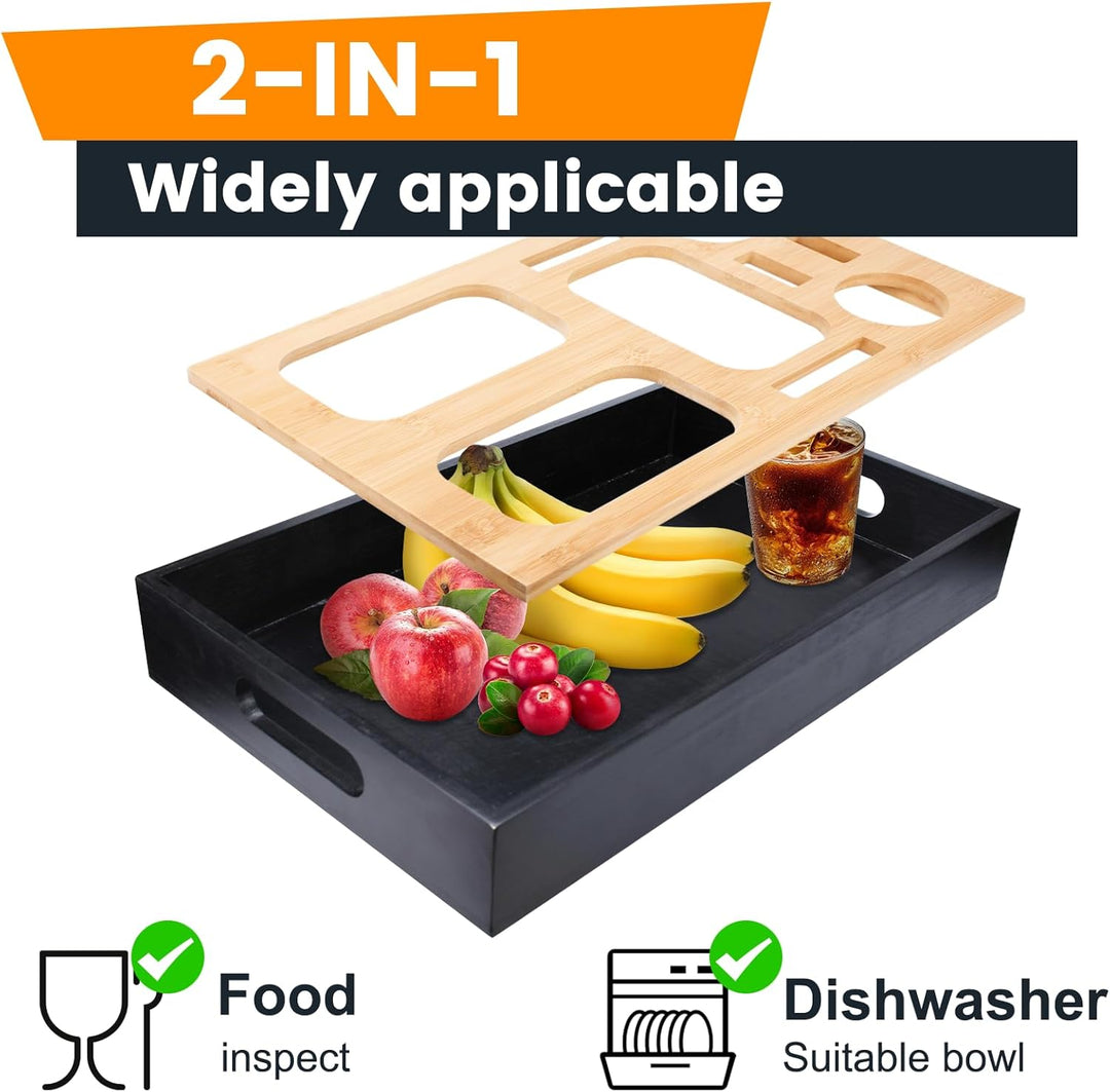 TEGOVE Couchbar Snackbox, Sofa Tablett,Mit Snackschalen Aus Edelstahl,mit Abnehmbarer Deckel, Couch