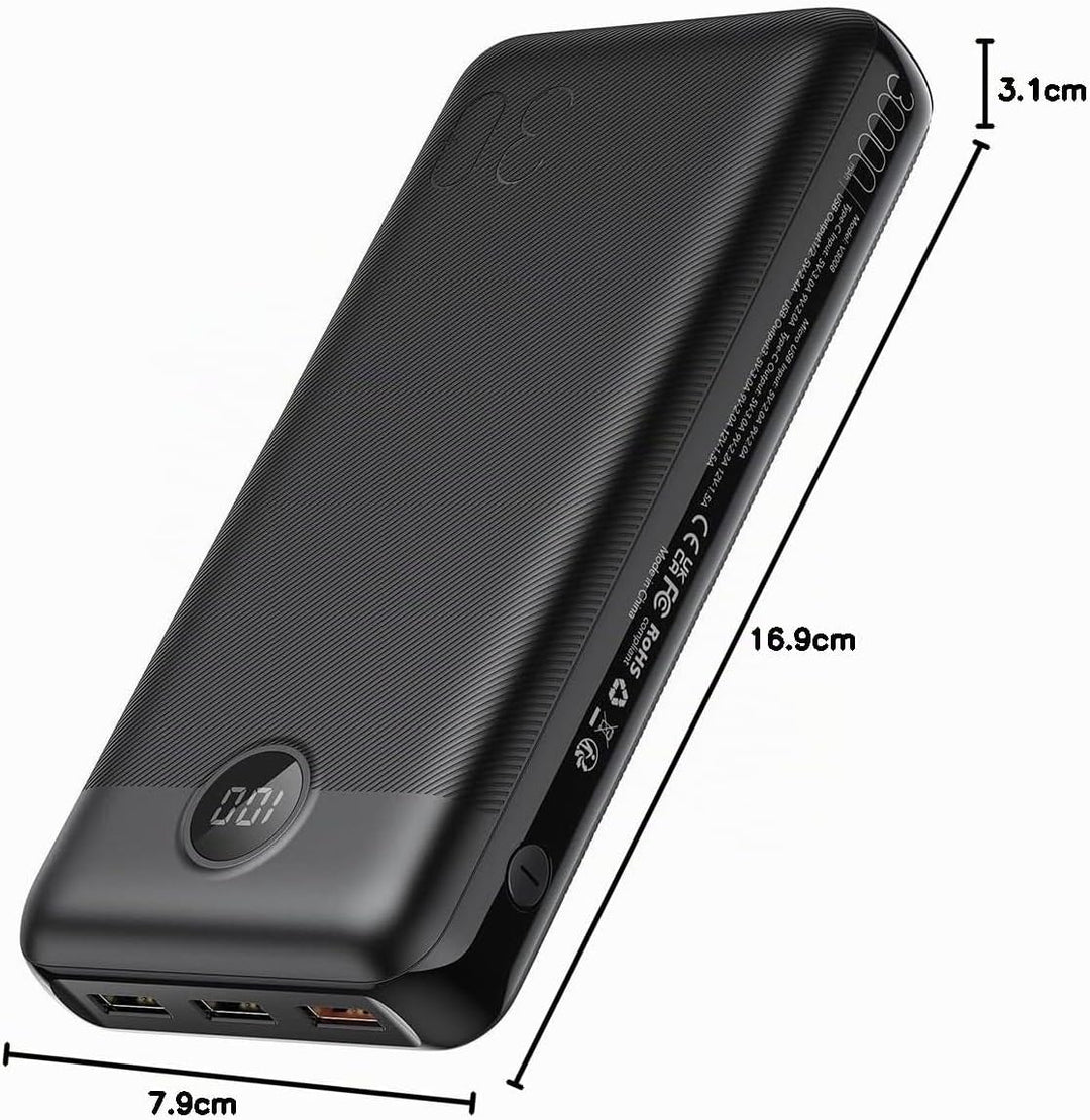 VEGER 30000mAh Powerbank, 20W PD Schnelles Aufladen Externer Akku Power Bank, USB C Tragbares Handy