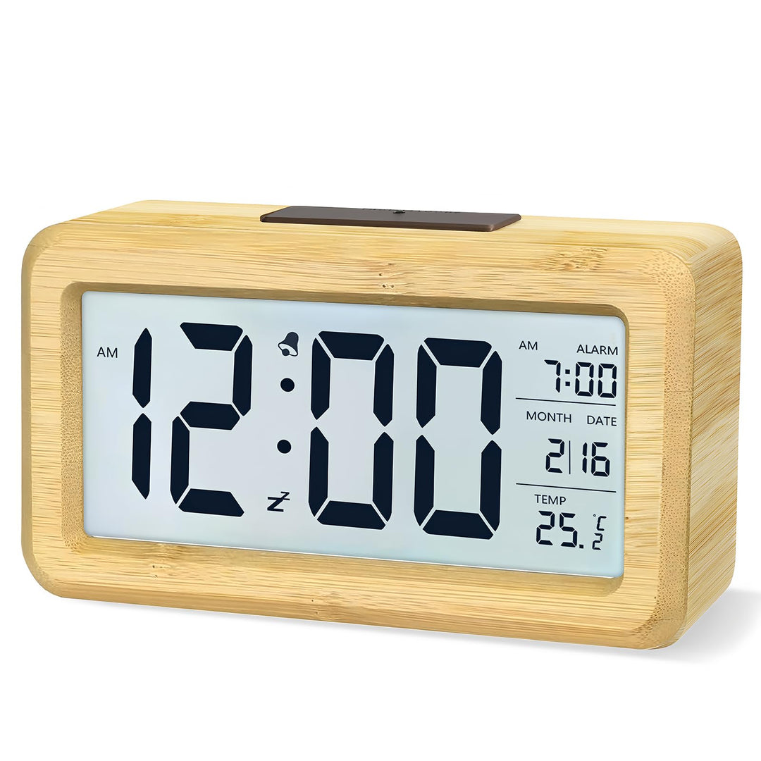 aboveClock Wecker Digital, Digitaler Wecker Holz mit Grosse Temperaturanzeige, Tischuhr mit Snooze,