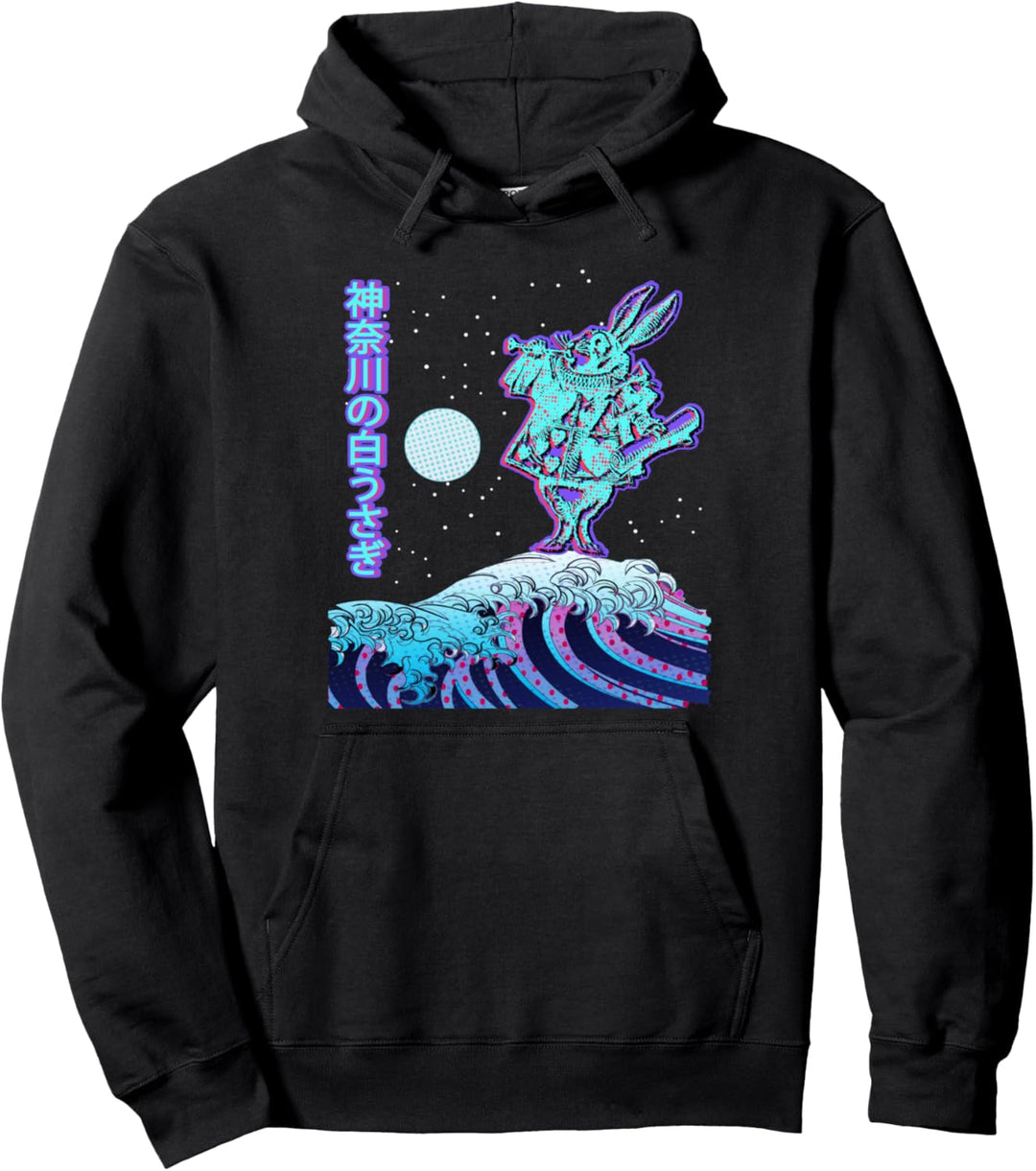 White Rabbit | Alice in Wonderland | Kanagawa Wave | Japan Pullover Hoodie