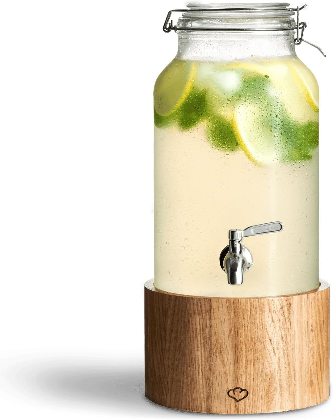 SPRINGLANE Glas Getränkespender 5 L Greta mit Edelstahl-Zapfhahn & Ständer aus Eichenholz, Limonaden