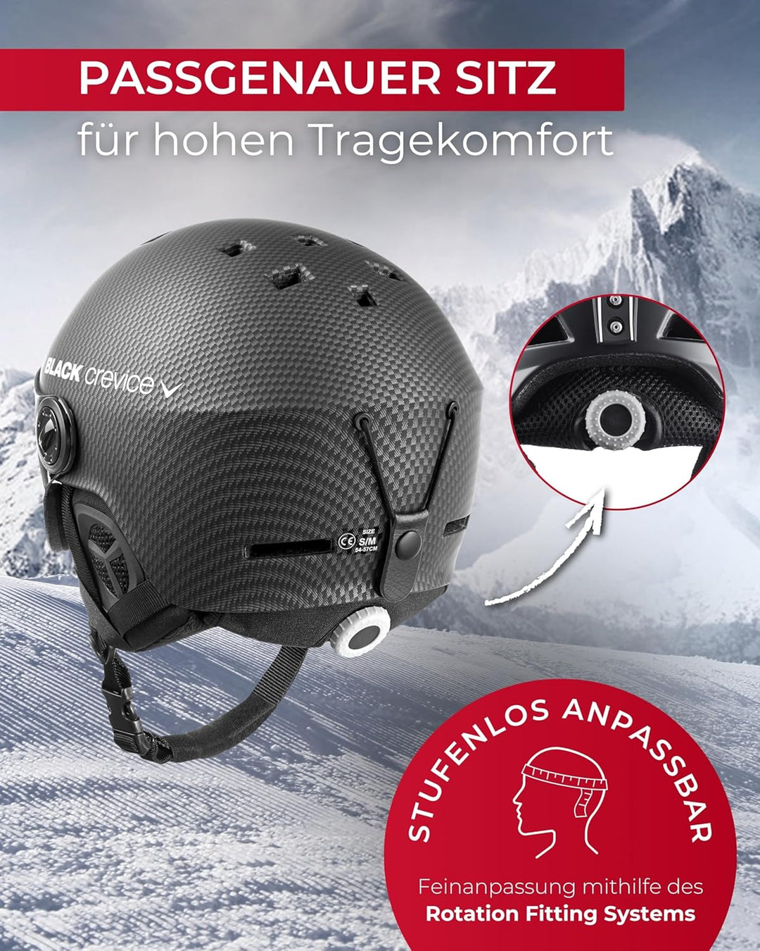 Black Crevice Skihelm Arlberg mit 2 Visier S (51-54) schwarz/carbon, S (51-54) schwarz/carbon