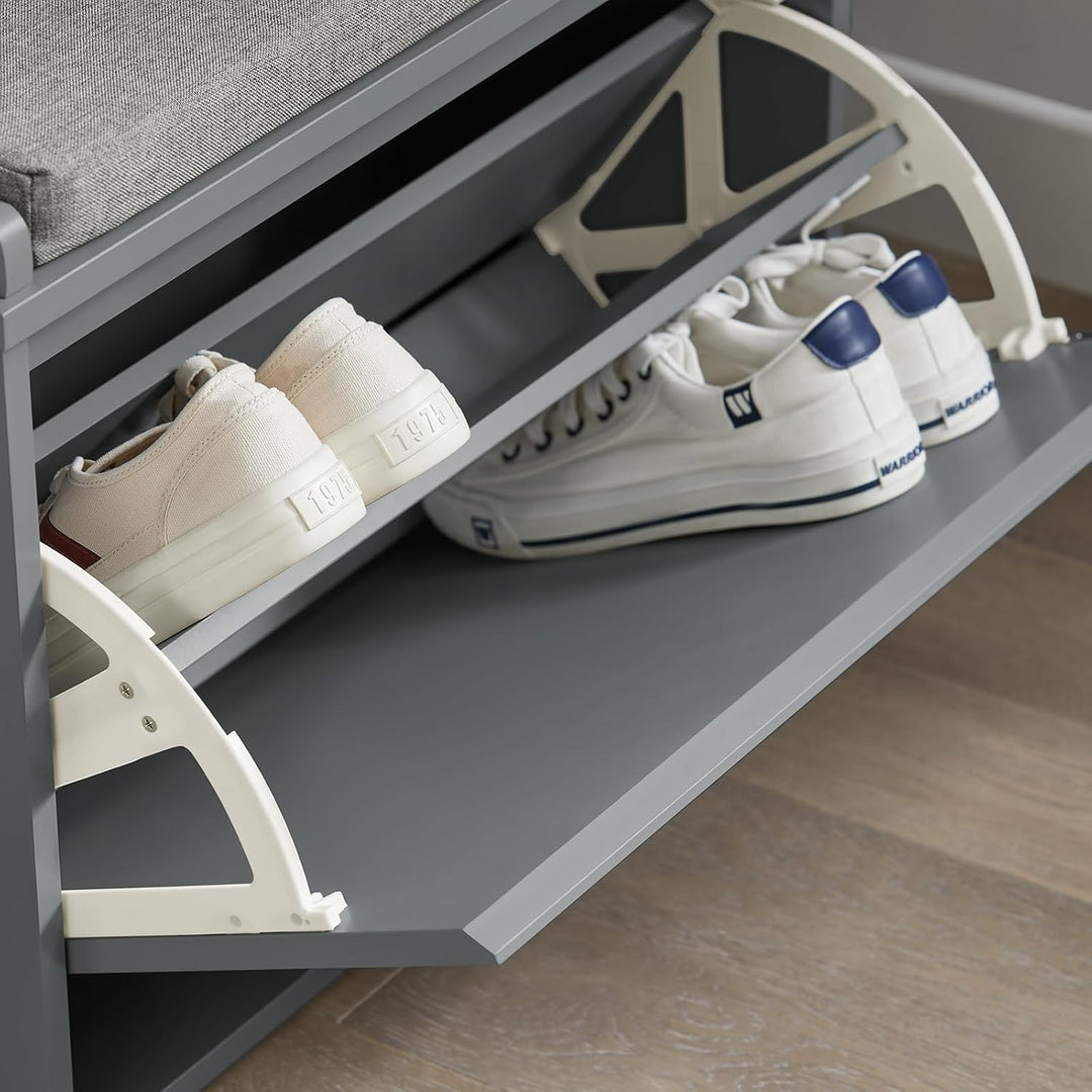 SoBuy Schuhschrank Schuhbank mit Sitzfläche, Schuhregal mit Stauraum, Klappe, Sitzkissen, bis 150 kg