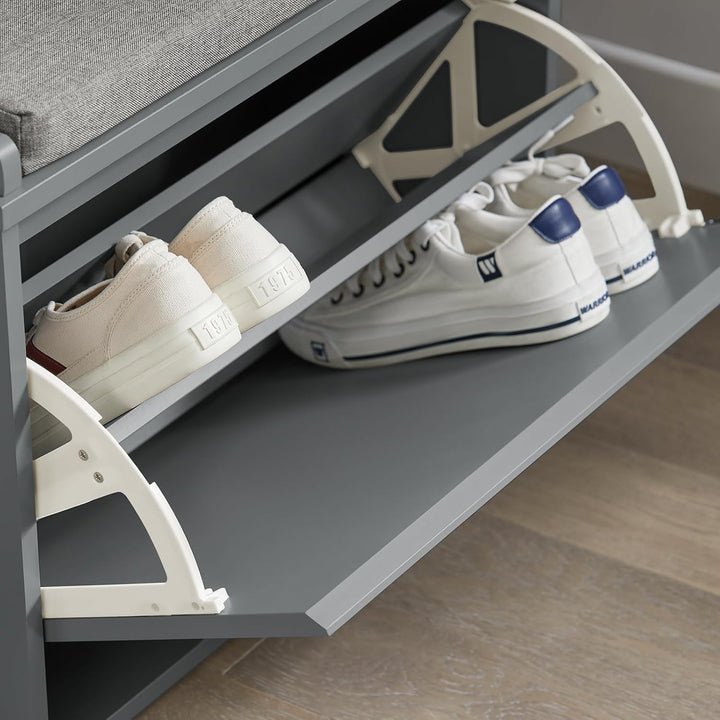 SoBuy Schuhschrank Schuhbank mit Sitzfläche, Schuhregal mit Stauraum, Klappe, Sitzkissen, bis 150 kg