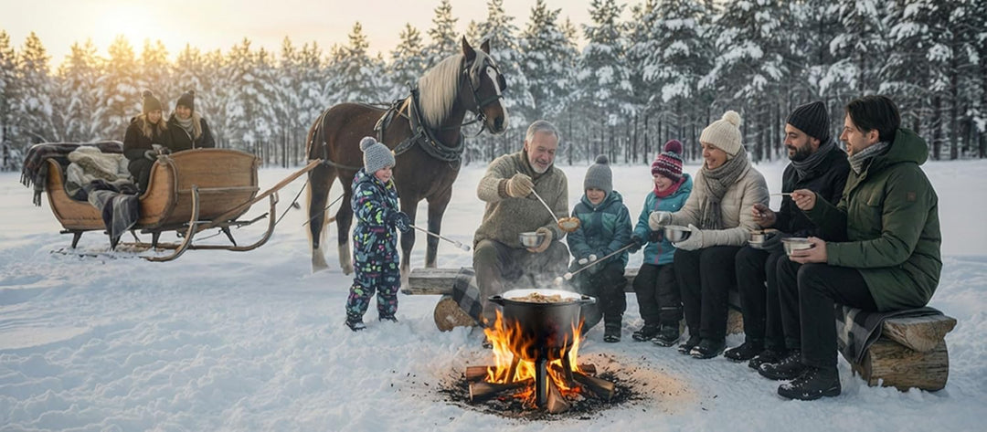 Berdsen Gusseisen Topf 8 L Dutch Oven - Emailierter Feuertopf für Lagerfeuer und Grill - 2-in-1 Deck