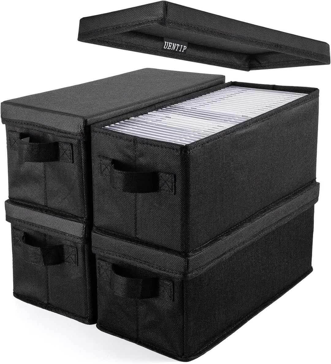 UENTIP CD Aufbewahrungsbox – 4 CD Boxes – 33,5 x 15 x 13,5 cm, Behälter für 30 CDs in vollen Schmuck