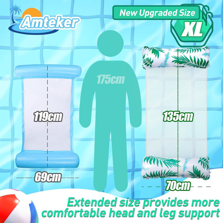 Luftmatratze Pool XL, 2 Stück Wasserhängematte Erwachsene, 4 in 1 Luftmatratze Wasser Pool Zubehör S