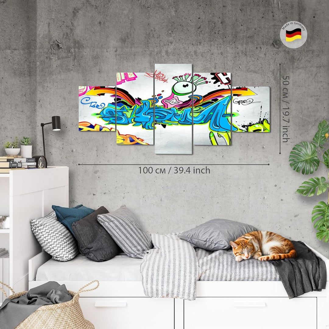 Runa Art Wandbilder Graffiti 5 Teilig Bild auf Vlies Leinwand Deko Loft Wohnzimmer Street Art Bunt 4
