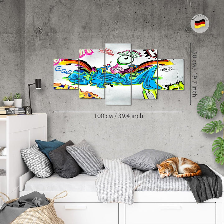 Runa Art Wandbilder Graffiti 5 Teilig Bild auf Vlies Leinwand Deko Loft Wohnzimmer Street Art Bunt 4