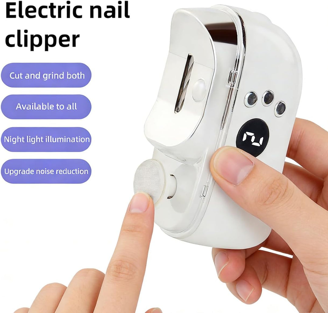 Elektrischer Nagelknipser + Schrägknipser Set – 3-in-1 Nagelfeile mit LED, Alloy-Klinge, leise & vib