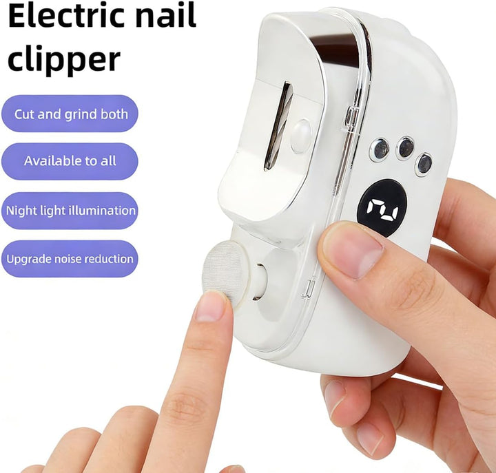 Elektrischer Nagelknipser + Schrägknipser Set – 3-in-1 Nagelfeile mit LED, Alloy-Klinge, leise & vib