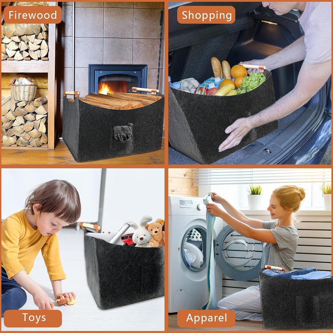 WPPQWP Holzkorb für Kaminholz Gross, Kaminholzkorb Filz XXL(96L, 60x40x40cm), Faltbarer Brennholzkor