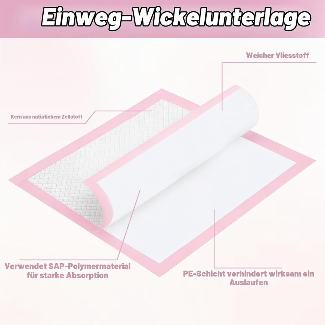 100 Stück Baby Wickelunterlage Einweg, Betteinlagen Einweg, 33 × 45 cm, Saugfähige Inkontinenzunterl