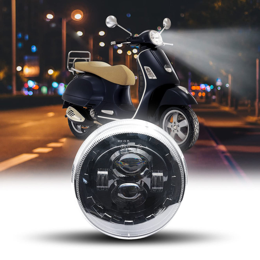 CPOWACE Schwarz 12V LED Frontscheinwerfer with E-Mark E-Prüfzeichen für Motorrad V espa GTS 300