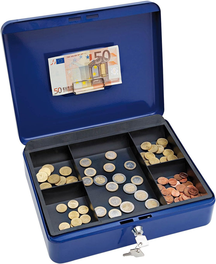 WEDO 145403H Geldkassette aus pulverbeschichtetem Stahl, Geldnoten- und Belegeklammer, 5-Fächer-Münz